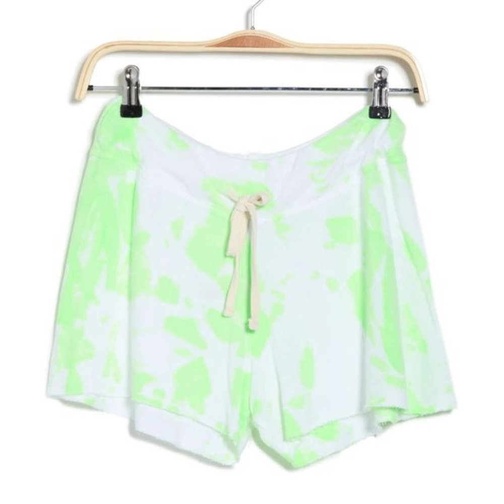 SUNDRY Drawstring Printed Cutoff Shorts In Tie Dye Pop Lime - Size 1 / Small - Picture 2 of 2